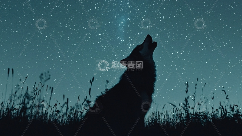 高清大图下载【趣麦麦图】星空下的狼