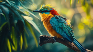 彩虹色小鸟栖息枝头