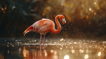 火烈鸟在水中觅食