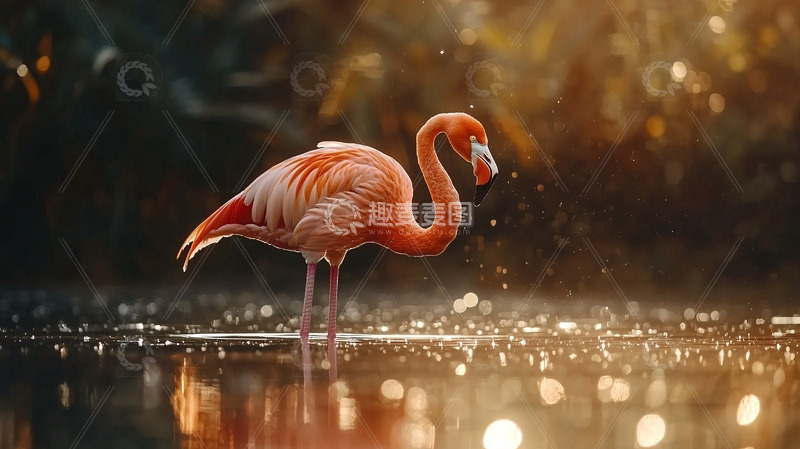 高清大图下载【趣麦麦图】火烈鸟在水中觅食
