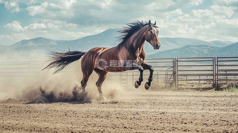 高清大图下载【趣麦麦图】奔腾的骏马扬起尘土