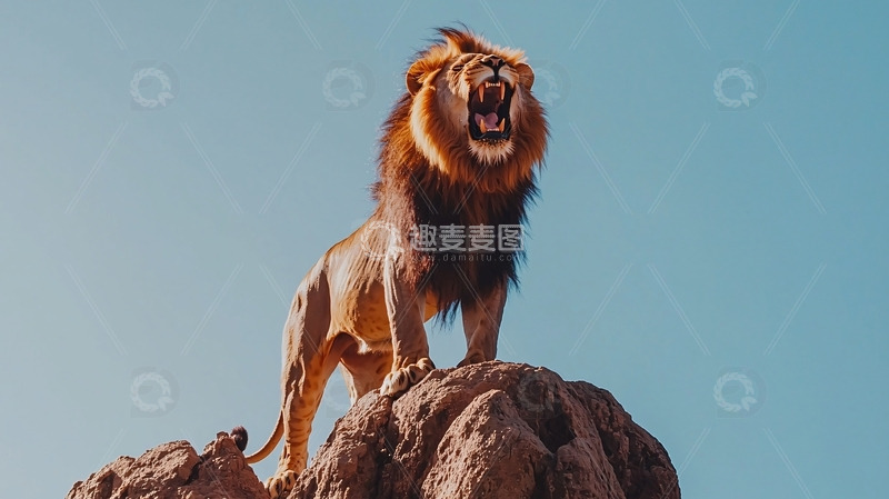 高清大图下载【趣麦麦图】雄狮怒吼蓝天背景