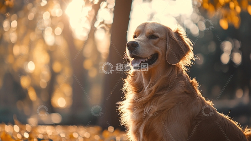 高清大图下载【趣麦麦图】金毛犬秋日阳光下