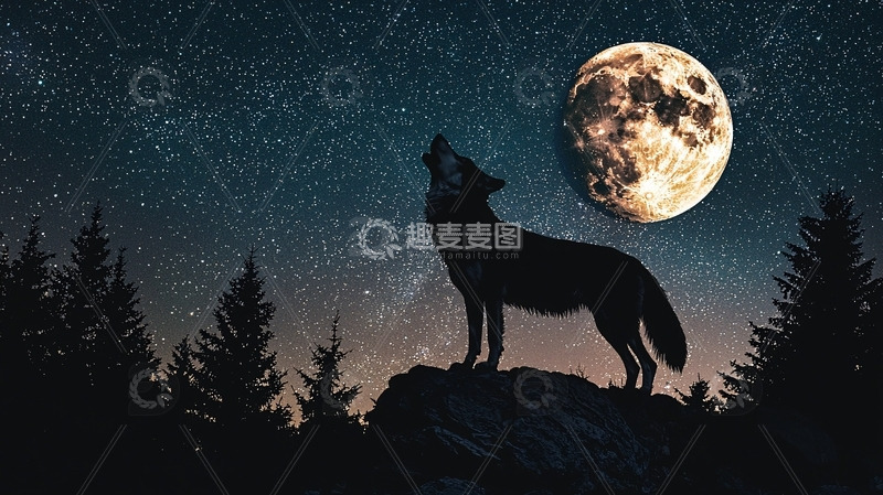 高清大图下载【趣麦麦图】星空下的狼