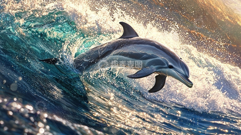 高清大图下载【趣麦麦图】海豚跃出海浪