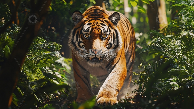 高清大图下载【趣麦麦图】森林中行走的孟加拉虎