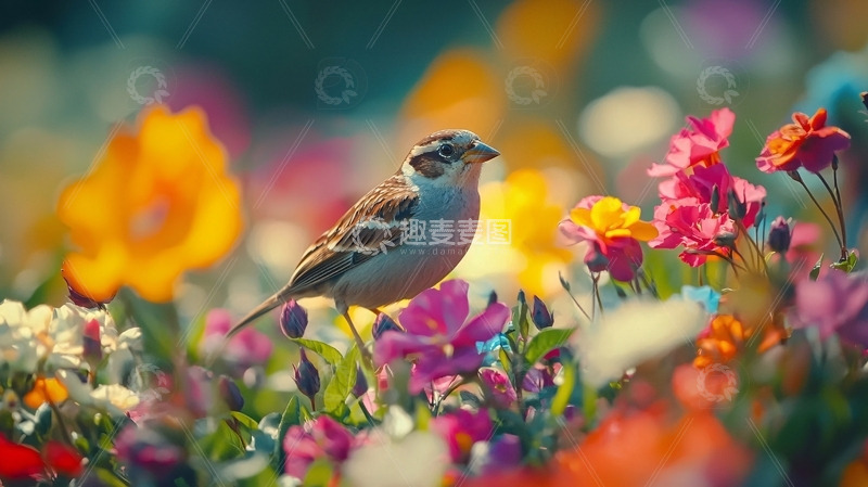 高清大图下载【趣麦麦图】小鸟鲜花背景