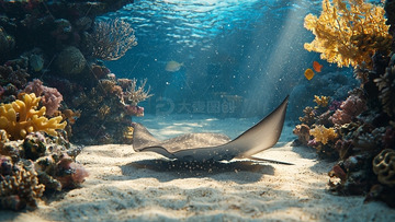 阳光照射下的珊瑚礁鱼类