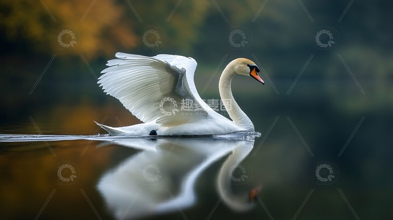 高清大图下载【趣麦麦图】优雅的天鹅水上漂浮