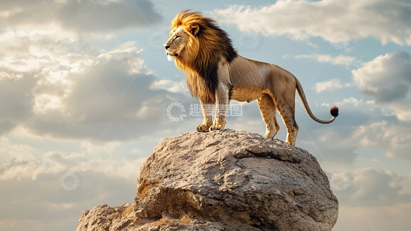高清大图下载【趣麦麦图】雄狮伫立山石