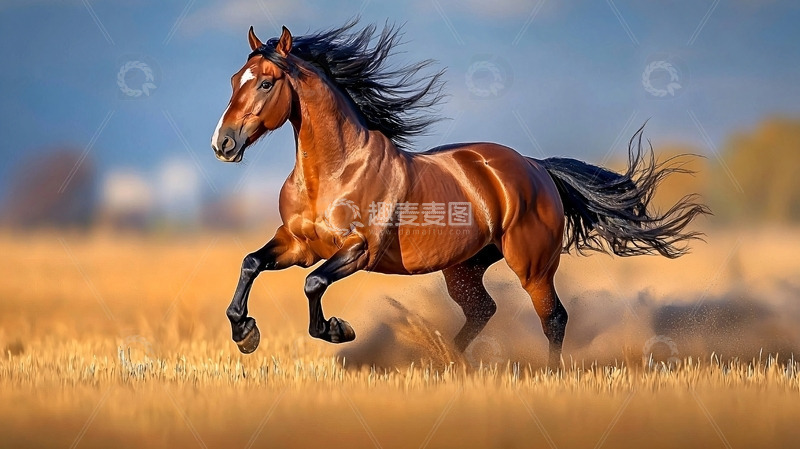 高清大图下载【趣麦麦图】奔腾的棕色骏马