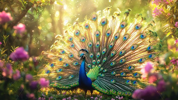 孔雀开屏阳光森林