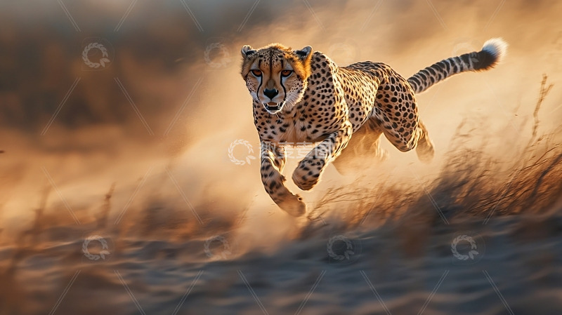 高清大图下载【趣麦麦图】猎豹奔跑在金色草原