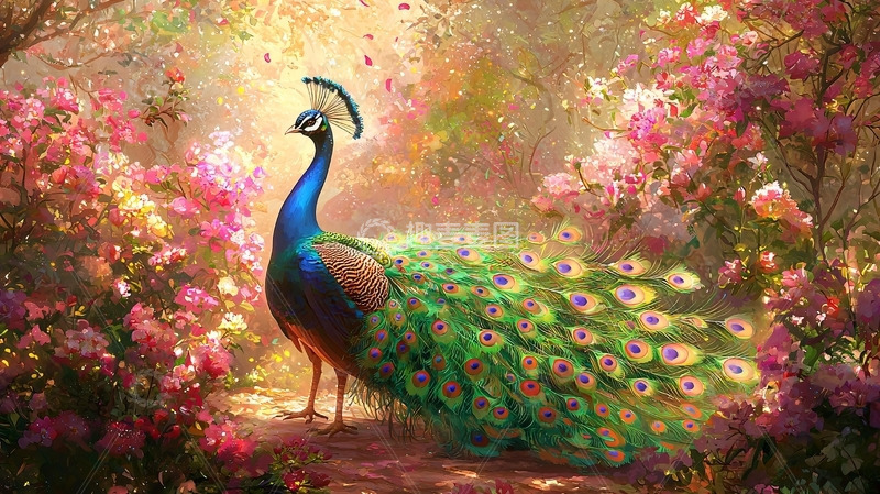 高清大图下载【趣麦麦图】孔雀花丛中美丽绽放