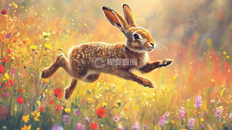 高清大图下载【趣麦麦图】跳跃的棕色野兔