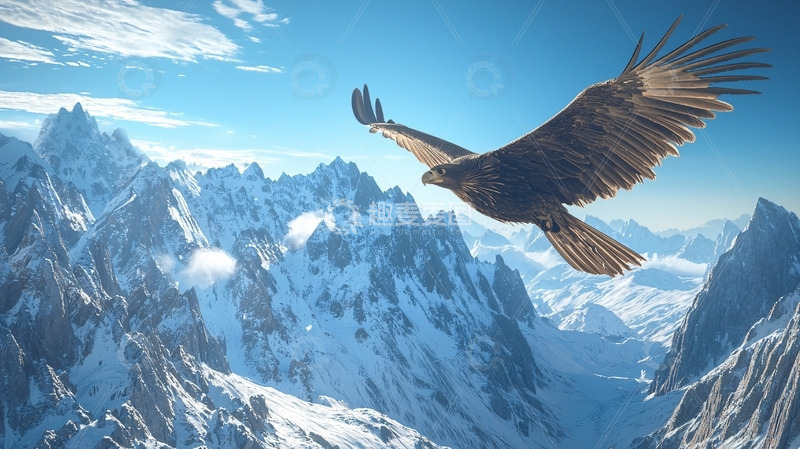 高清大图下载【趣麦麦图】雄鹰飞翔雪山高清图片