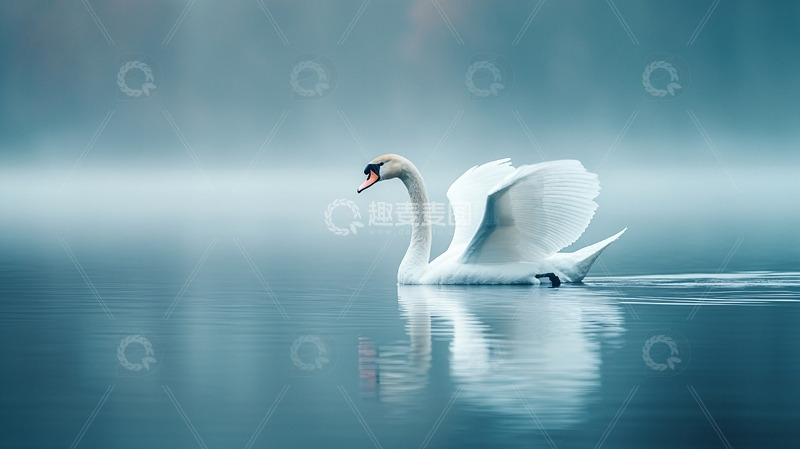 高清大图下载【趣麦麦图】雾中优雅的天鹅