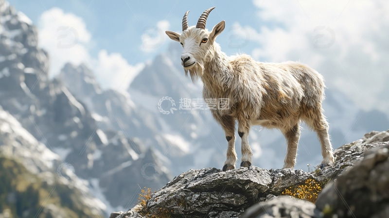 高清大图下载【趣麦麦图】山羊在山顶岩石上