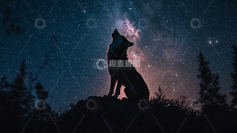 高清大图下载【趣麦麦图】星空下的狼影