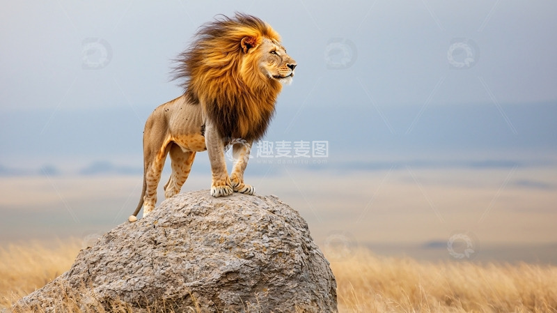 高清大图下载【趣麦麦图】雄狮站立在岩石上