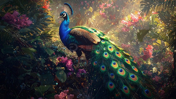 孔雀在花丛中