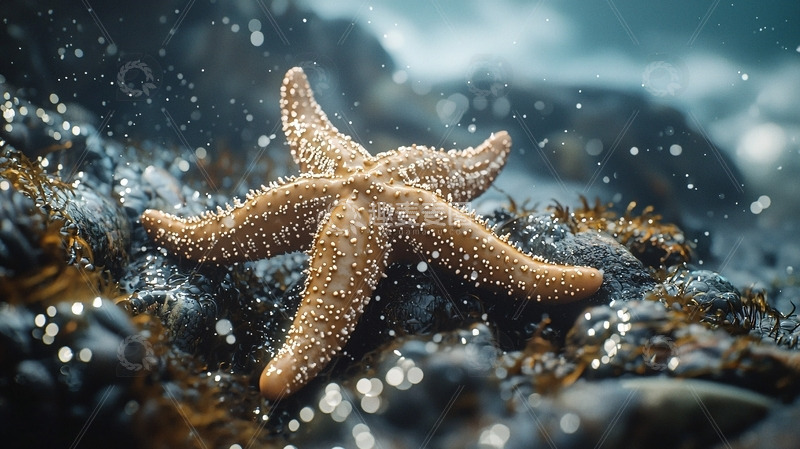 高清大图下载【趣麦麦图】海星礁石浪花