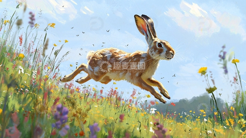 高清大图下载【趣麦麦图】跳跃的兔子
