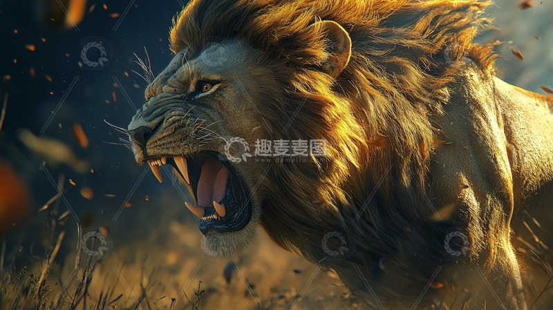 高清大图下载【趣麦麦图】鬃毛飞扬的雄狮怒吼