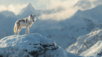 雪山之巅的白狼