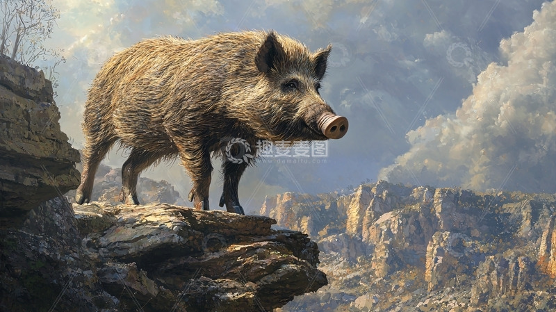 高清大图下载【趣麦麦图】山崖上的野猪
