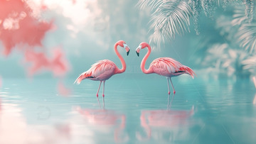 粉红火烈鸟情侣浪漫场景