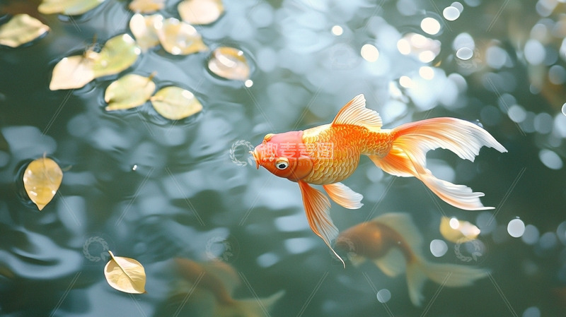 高清大图下载【趣麦麦图】金鱼在水中自由游动