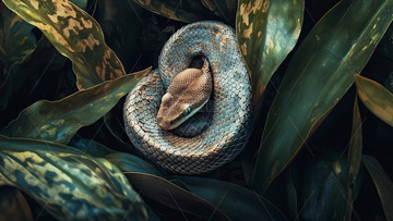 蜷缩在绿叶丛中的蛇