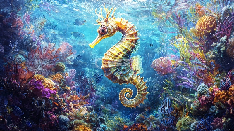 高清大图下载【趣麦麦图】海马在珊瑚礁中