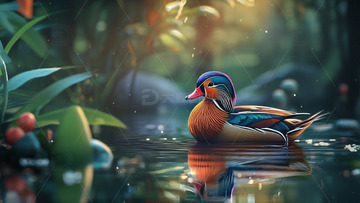 梦幻森林里多彩鸳鸯