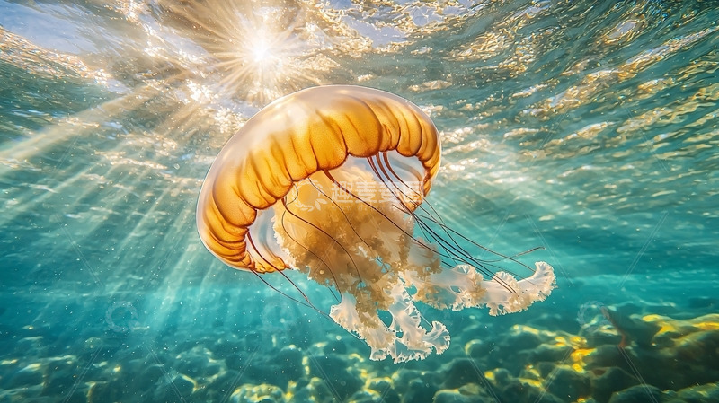 高清大图下载【趣麦麦图】阳光照射下的橙色水母