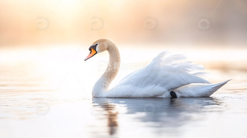 高清大图下载【趣麦麦图】清晨阳光下的优雅天鹅