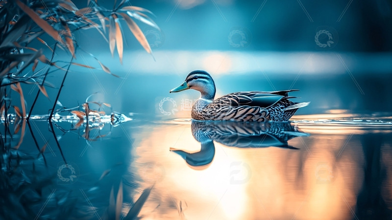 高清大图下载【趣麦麦图】水面野鸭倒影
