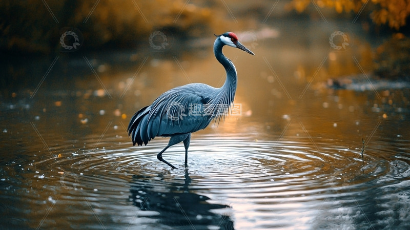 高清大图下载【趣麦麦图】灰鹤涉水