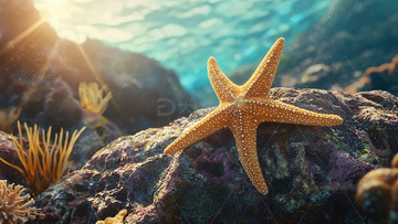 阳光下的海星礁石