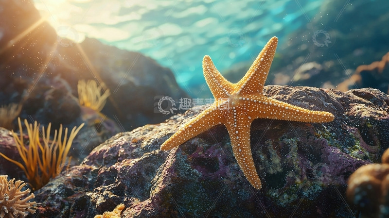 高清大图下载【趣麦麦图】阳光下的海星礁石