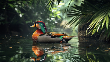 热带雨林中一只色彩斑斓的鸭子
