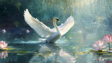 展开翅膀的天鹅