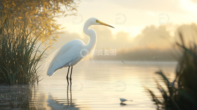 高清大图下载【趣麦麦图】晨雾中优雅的白鹭