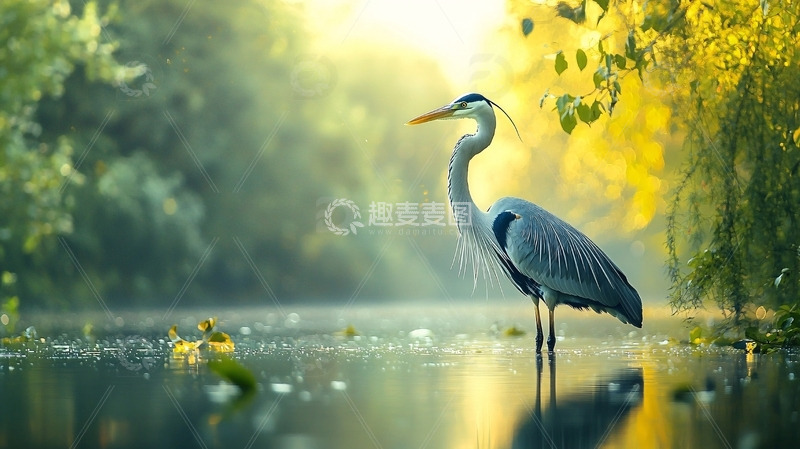 高清大图下载【趣麦麦图】清晨河边灰鹭
