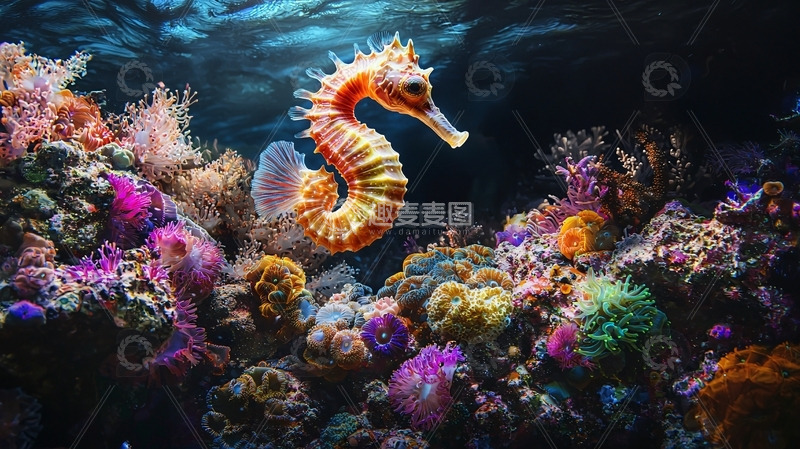 高清大图下载【趣麦麦图】海马珊瑚礁海洋生物