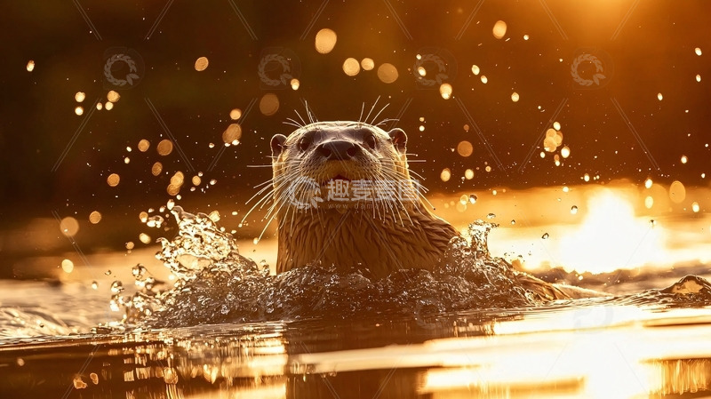 高清大图下载【趣麦麦图】水獭出水瞬间