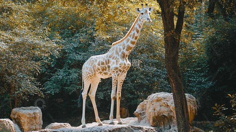 高清大图下载【趣麦麦图】长颈鹿在树林里