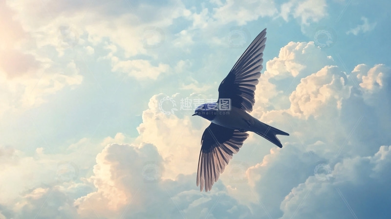 高清大图下载【趣麦麦图】-蓝天白云下飞翔的鸟儿