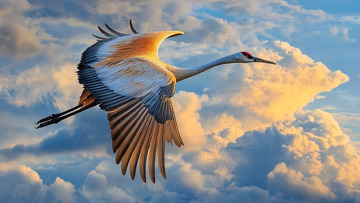 沙丘鹤飞翔云海日落